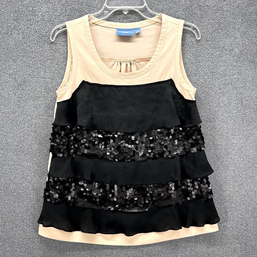 Simply Vera Wang Top Womens Petite PS Black Pink Sleeveless Sequin Layered‎ Tank